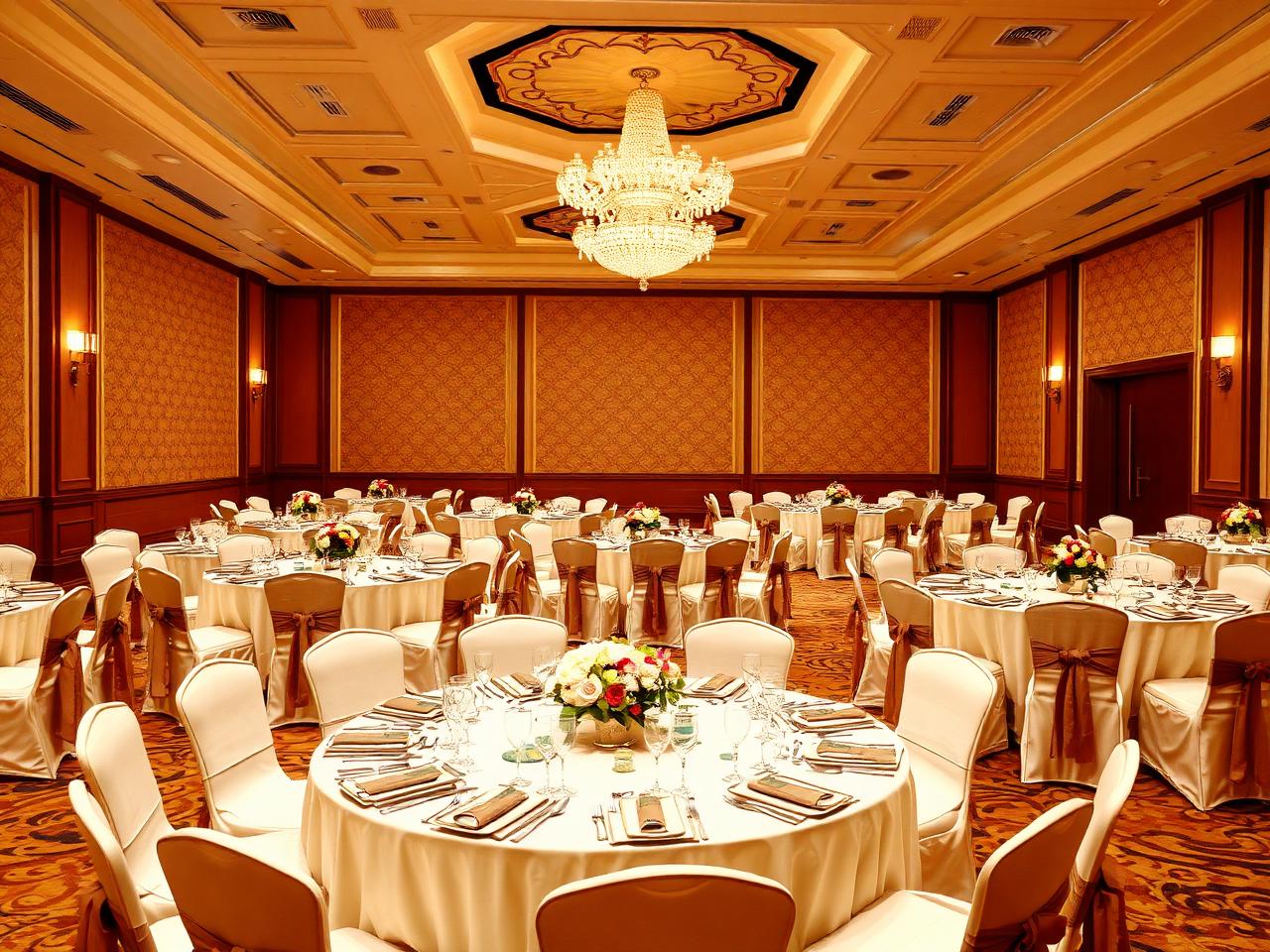 Banquet hall set for a wedding