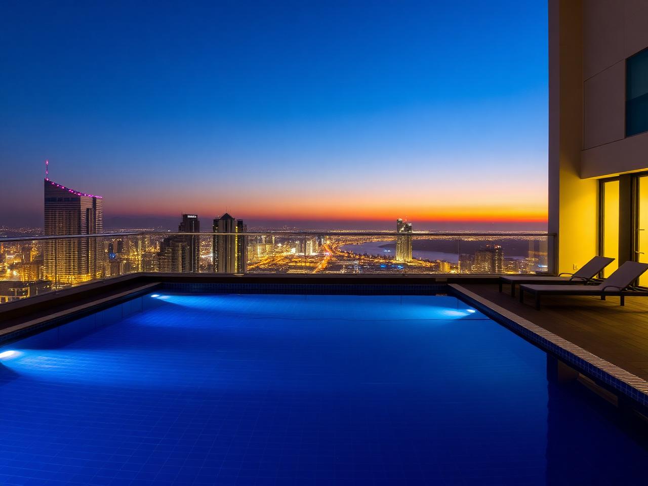 Rooftop pool at twilight